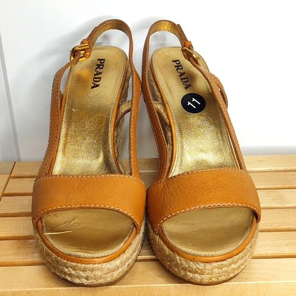 Prada🤎Wedge Tan Espadrilles, Size 41, 10-11M 🆕 - Picture 2 of 7